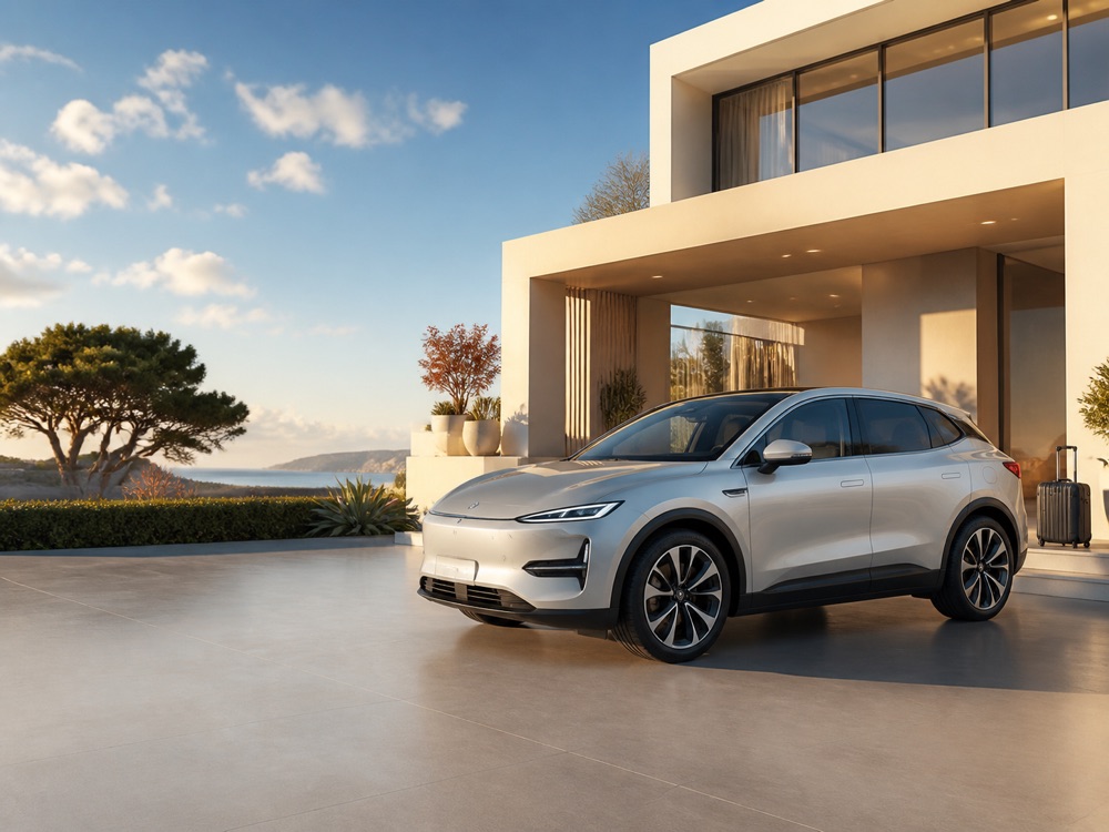 Voiture devant une maison moderne